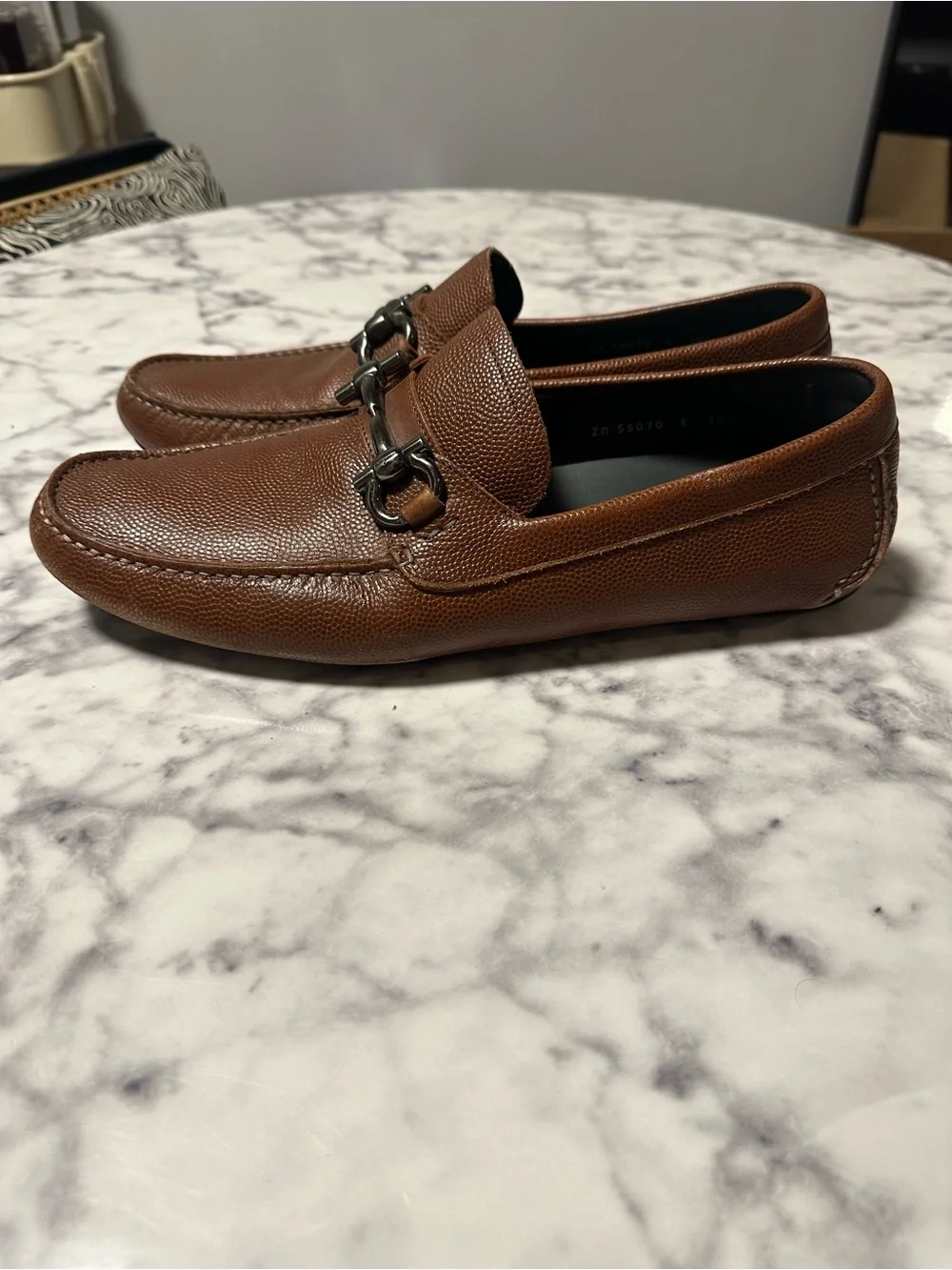 Salvatore Ferragamo Brown Pebbled Leather Bit Loafers
